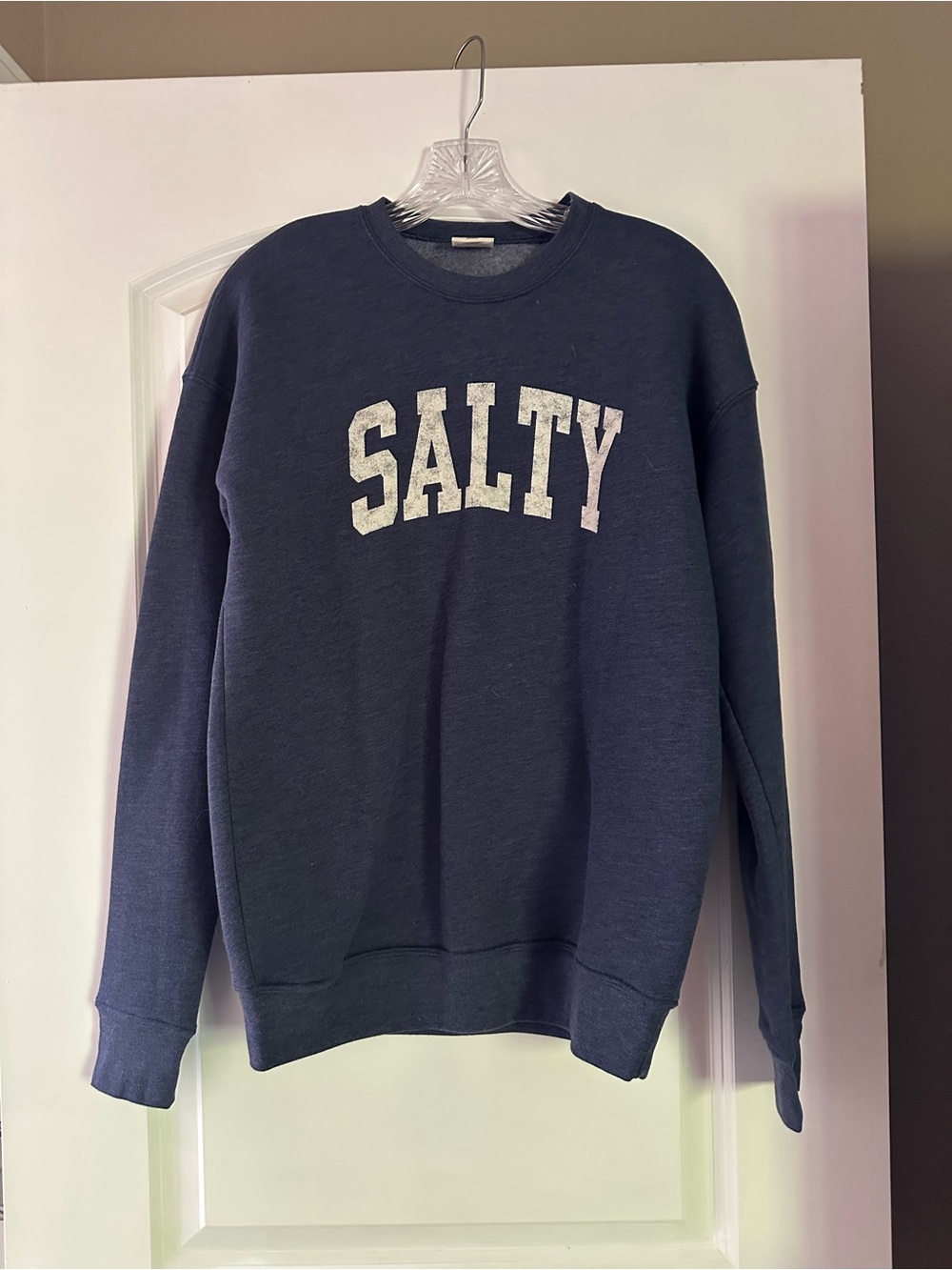 Navy "SALTY" Crewneck Sweater - womens Casual Pullover